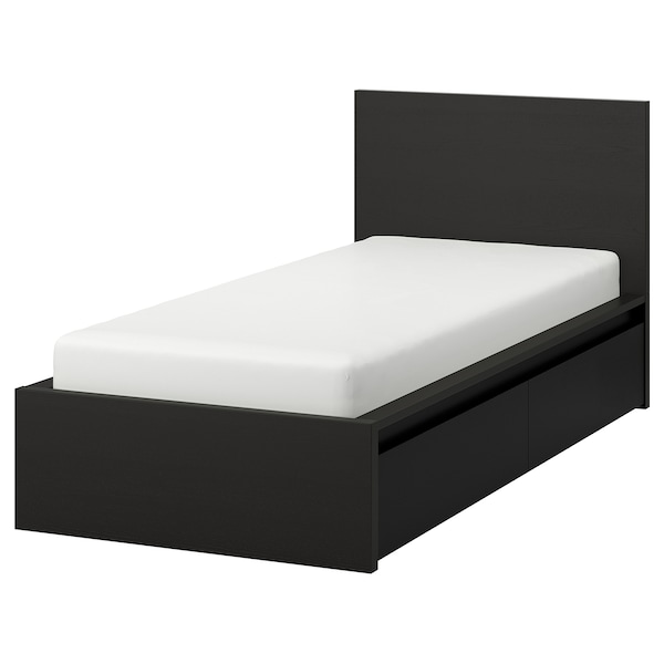 Malm Bed Frame High W 2 Storage Boxes Black Brown Ikea