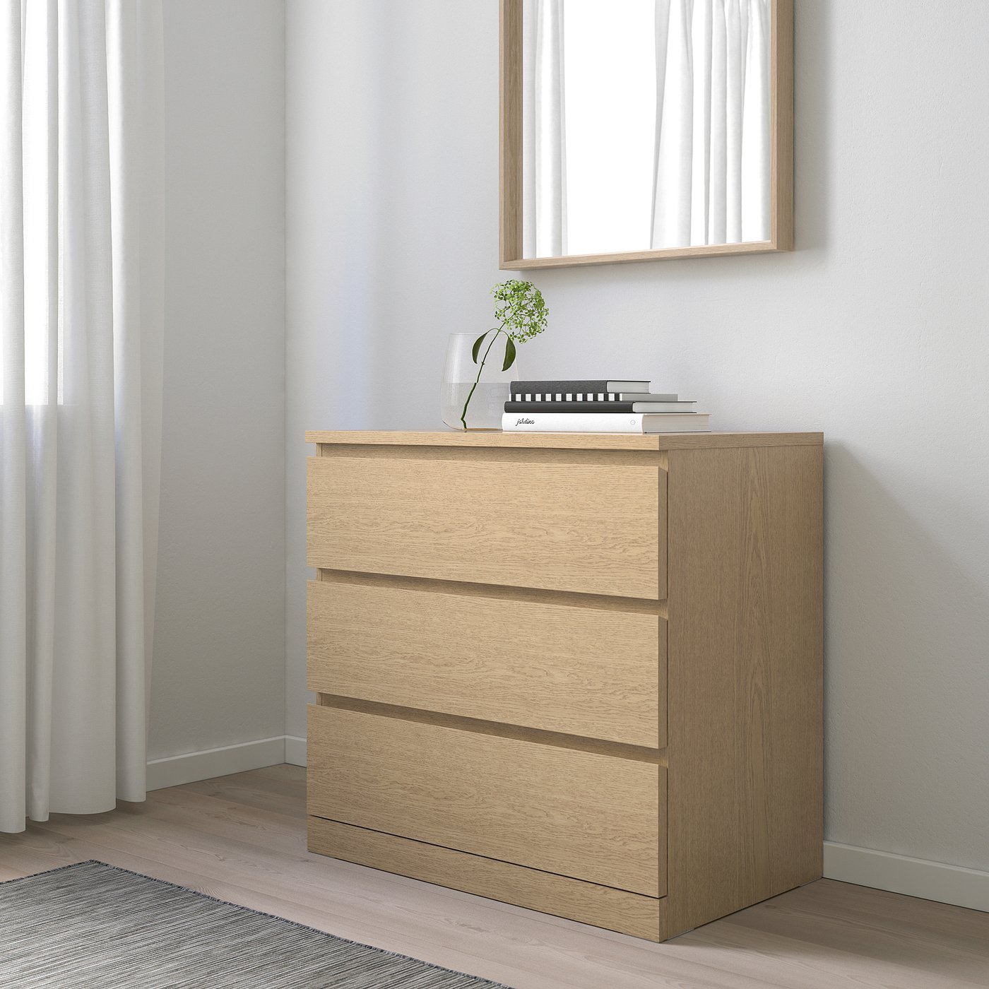 white stained oak veneer nightstand