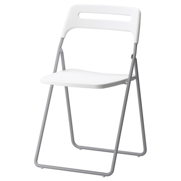 NISSE Folding chair, silver-colour/white