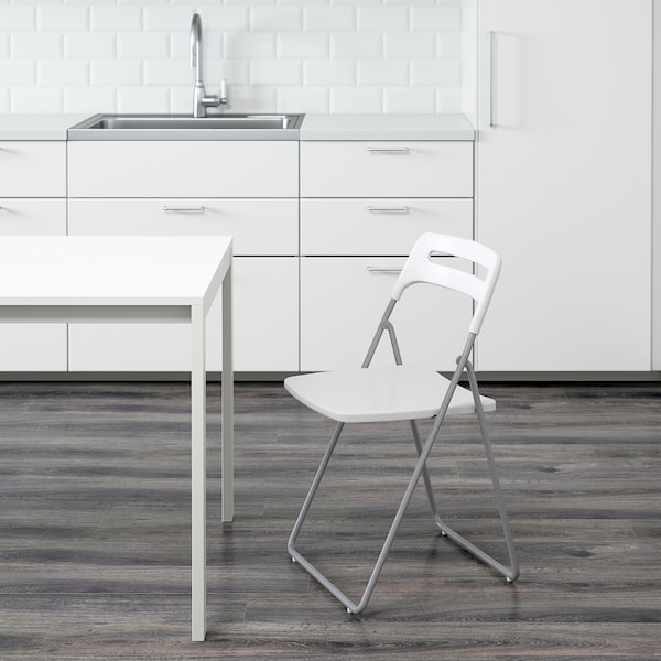 NISSE Folding chair, silver-colour/white
