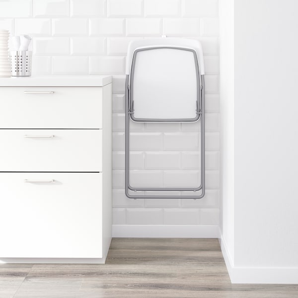 NISSE Folding chair, silver-colour/white