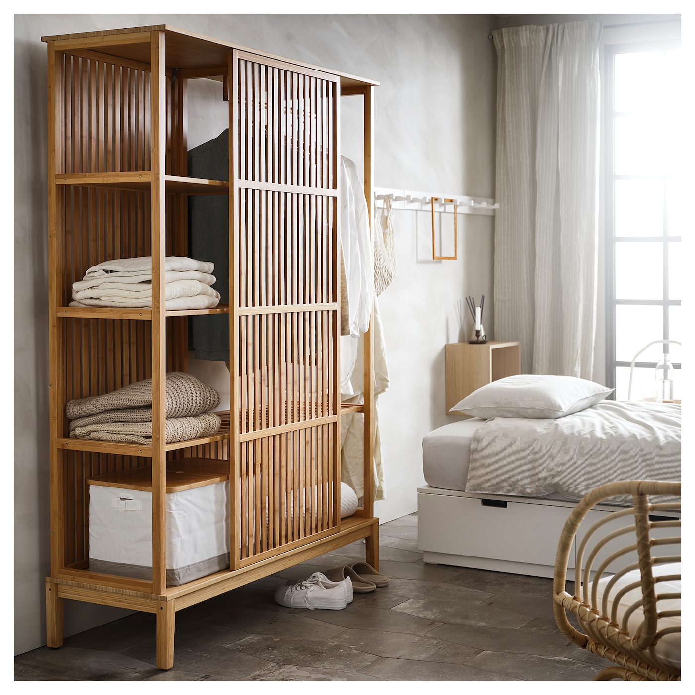 NORDKISA open wardrobe with sliding door bamboo 120x186 cm IKEA