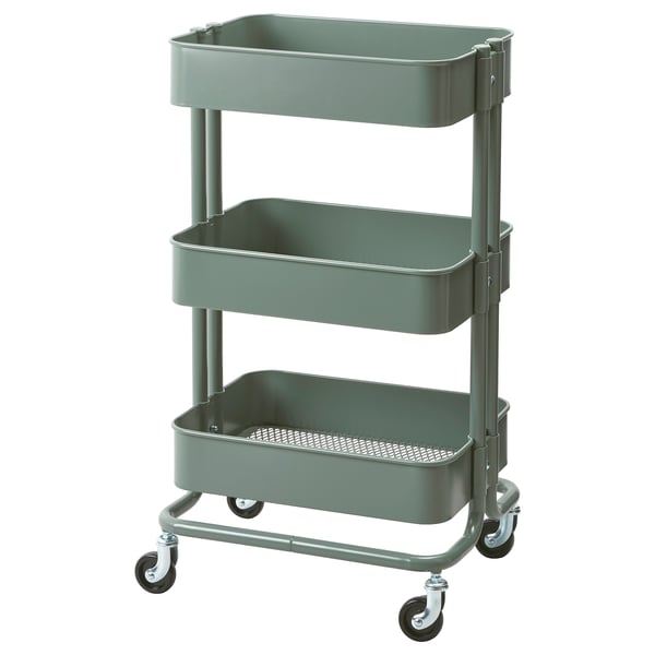 RÅSKOG Trolley, grey-green, 35x45x78 cm