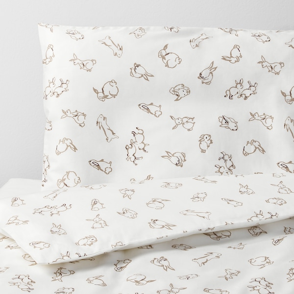 Rodhake Quilt Cover Pillowcase For Cot Rabbit Pattern White Beige Ikea