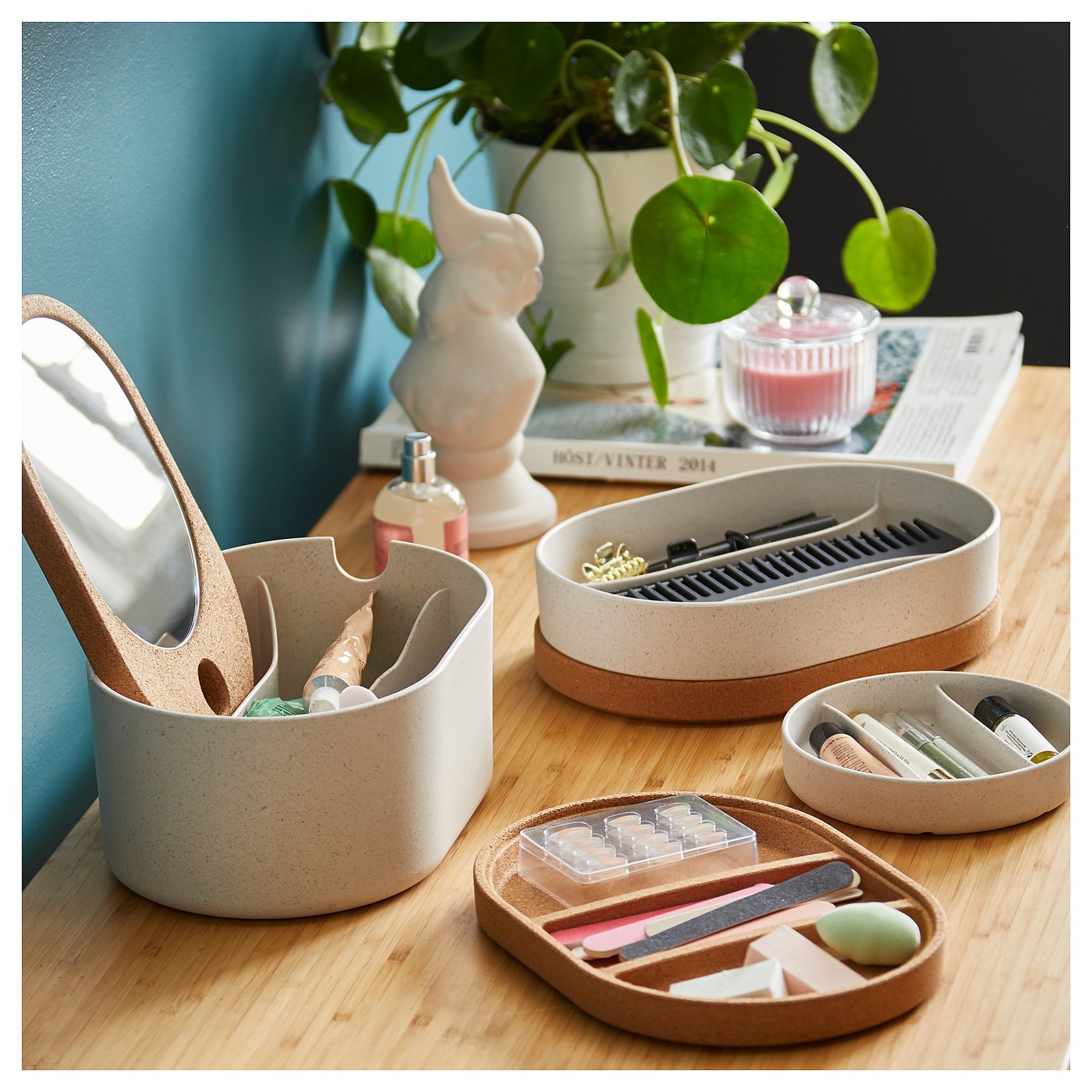 Saxborga Storage Box With Mirror Lid Plastic Cork Ikea