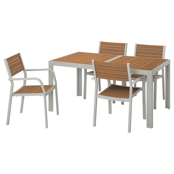 Sjalland Table 4 Chairs W Armrests Outdoor Light Brown Light