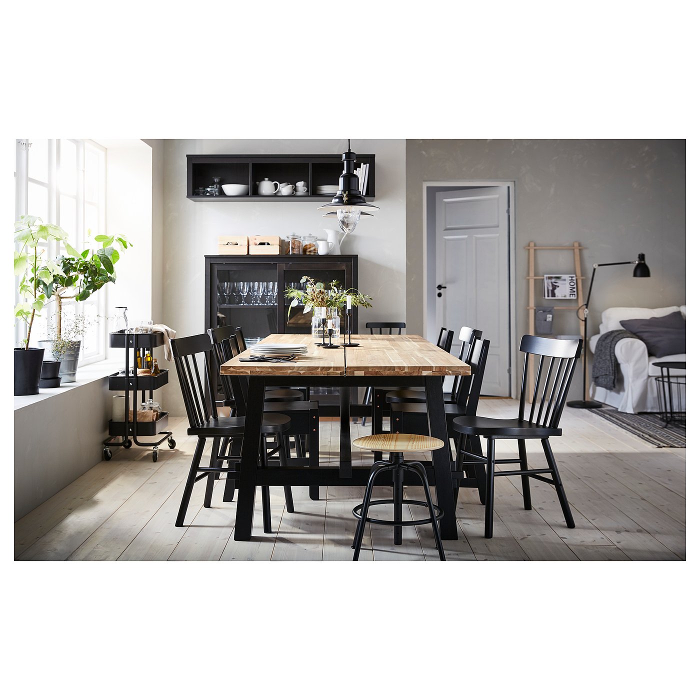 Skogsta Norraryd Table And 6 Chairs Acacia Black Ikea