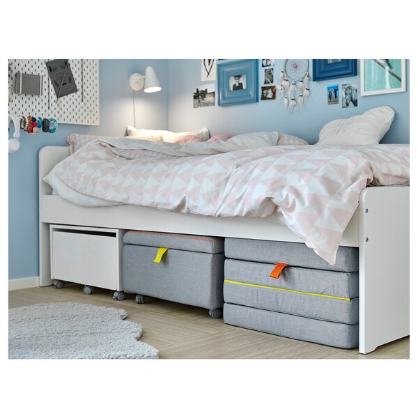 Slakt Bed Frame W Seat Module And Storage White Grey Ikea