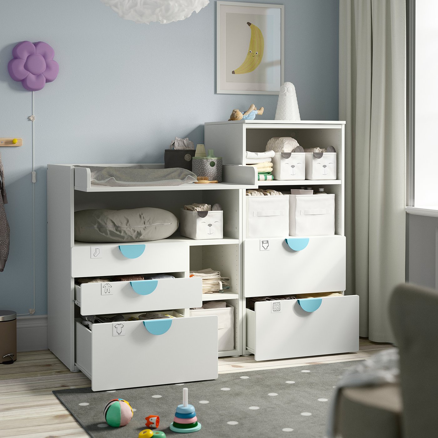SMÅSTAD / PLATSA changing table white lilac/with bookcase IKEA
