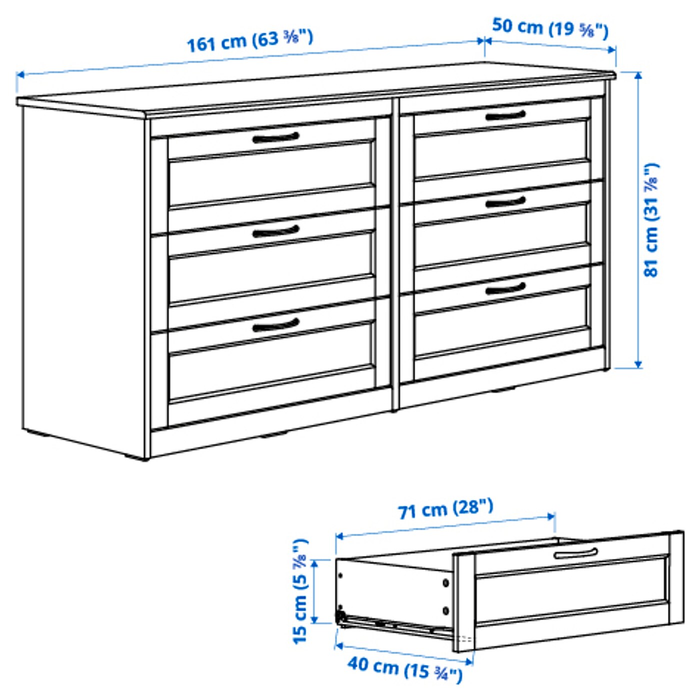 Ikea malm discount drawers measurements