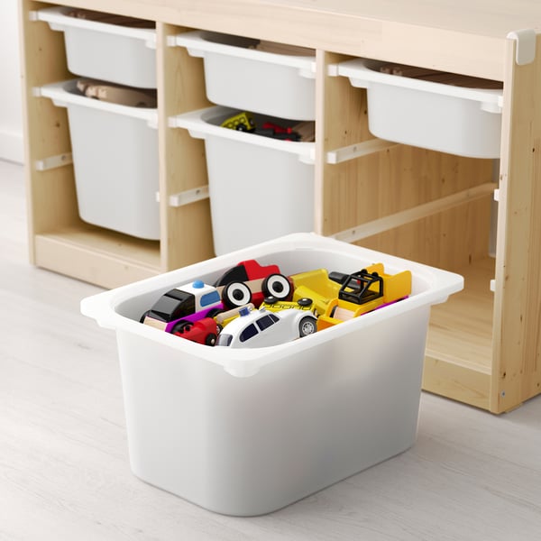 TROFAST Storage combination with boxes light white stained pine/white