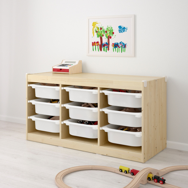 TROFAST Storage combination with boxes - light white stained pine ...