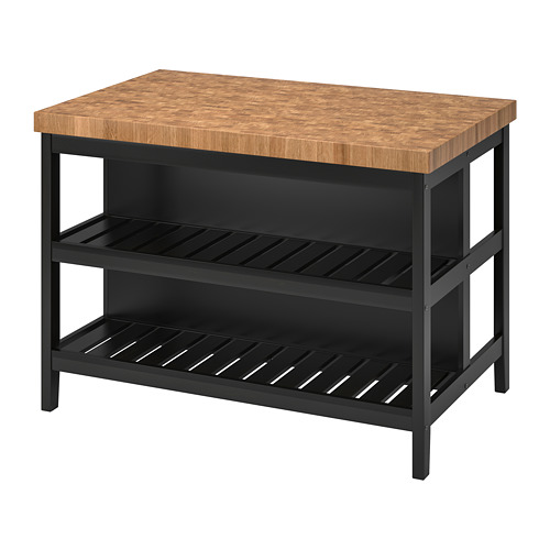 VADHOLMA kitchen island with rack black/oak IKEA