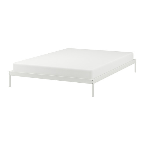 VEVELSTAD bed frame with 2 headboards white/Tolkning rattan 694.417.27