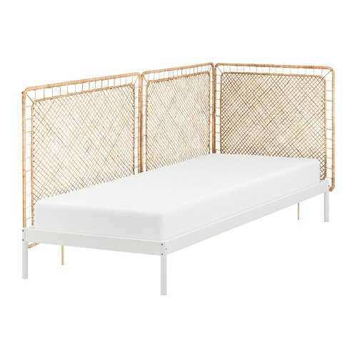 VEVELSTAD bed frame with 2 headboards white/Tolkning rattan IKEA