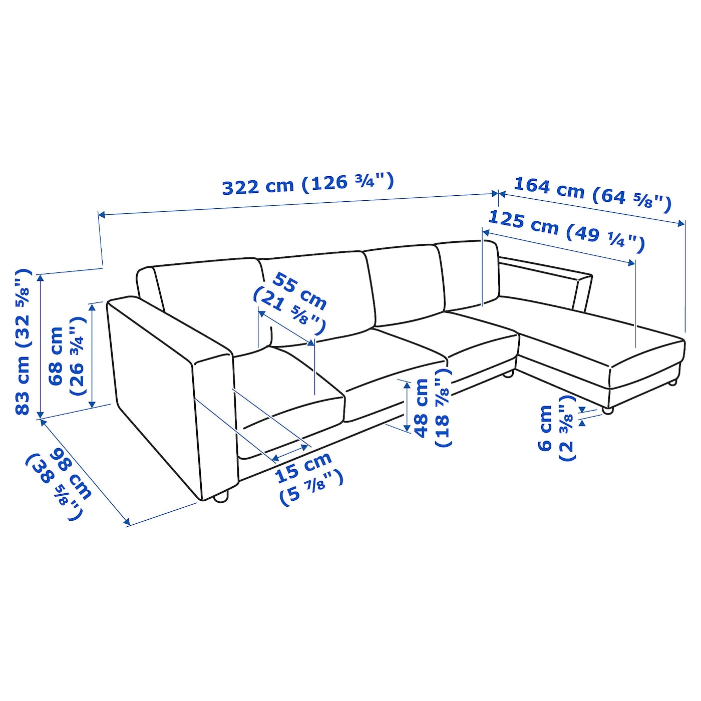 Vimle 4 Seat Sofa With Chaise Longue