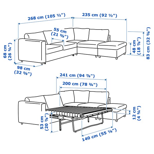 Vimle Corner Sofa Bed 4 Seat With Open End Farsta Black Ikea