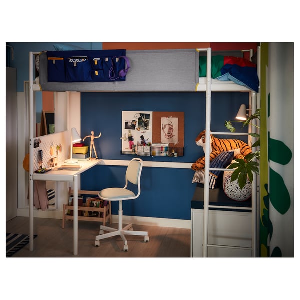 Vitval Loft Bed Frame With Desk Top White Light Grey Ikea