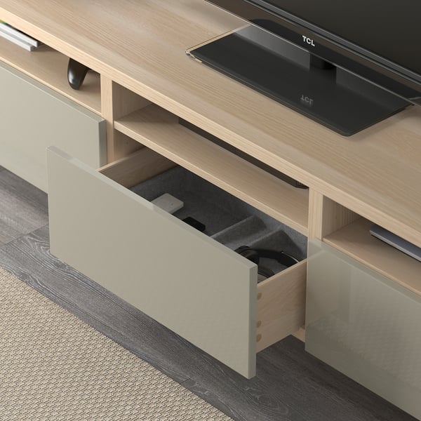 best 贝达 带抽屉电视柜, 仿白色橡木纹, 赛维肯 高光/米色, 180x40