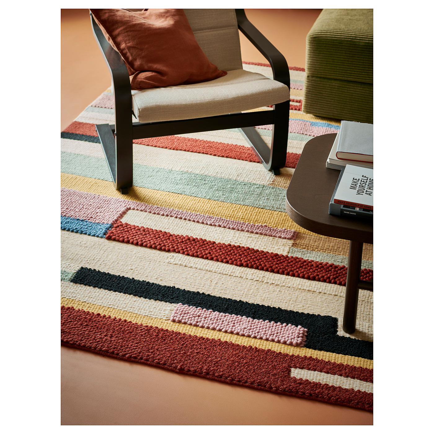 BRÖNDEN rug, low pile handmade multicolour/red - IKEA