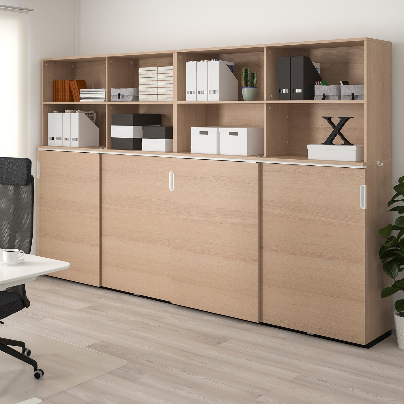 宜家galant 佳兰特 储物组合带推拉门 白色橡木贴面 092.852.