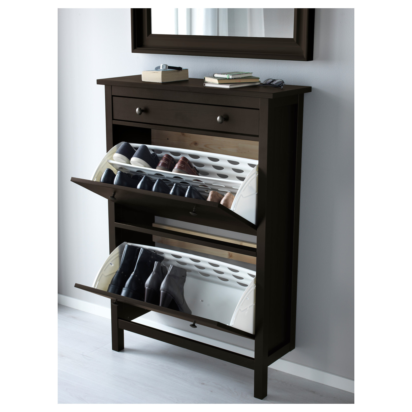 宜家hemnes 汉尼斯 双门鞋柜 黑褐色 - ikea