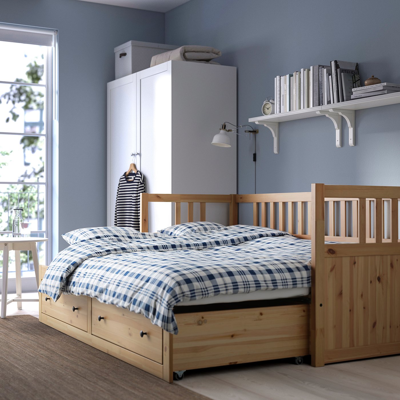 宜家hemnes 汉尼斯 坐卧两用床框架,附储物件 浅褐色 - ikea