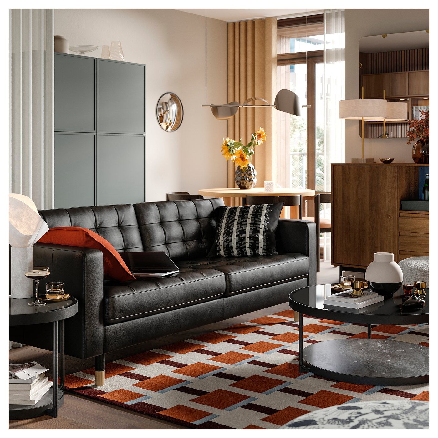 LANDSKRONA three-seat sofa Grann/Bomstad black/wood - IKEA