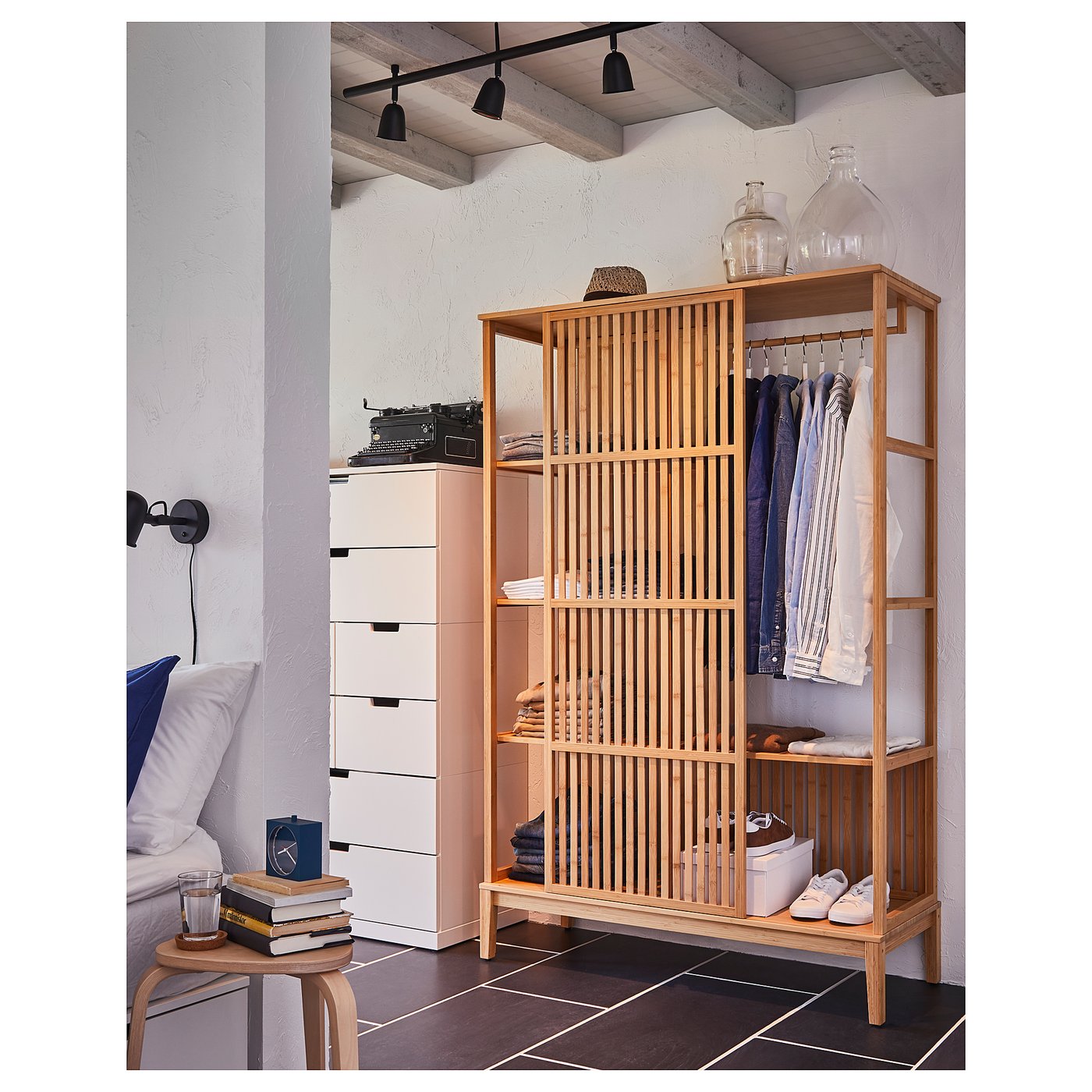 IKEA NORDKISA オープンワードローブ NORDKISA open wardrobe with sliding door bamboo - IKEA