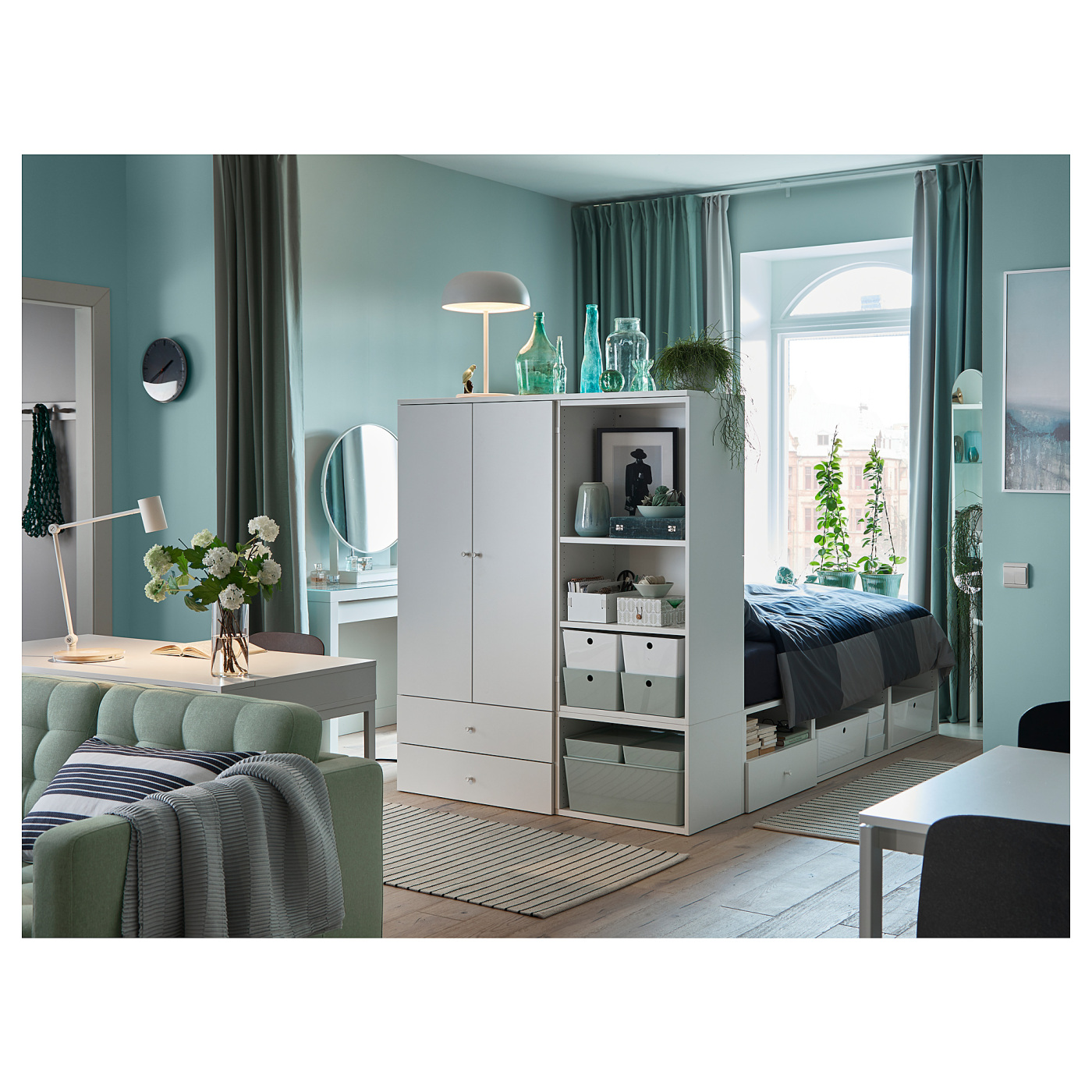 PLATSA bed frame with 2 door+3 drawers white/Fonnes - IKEA