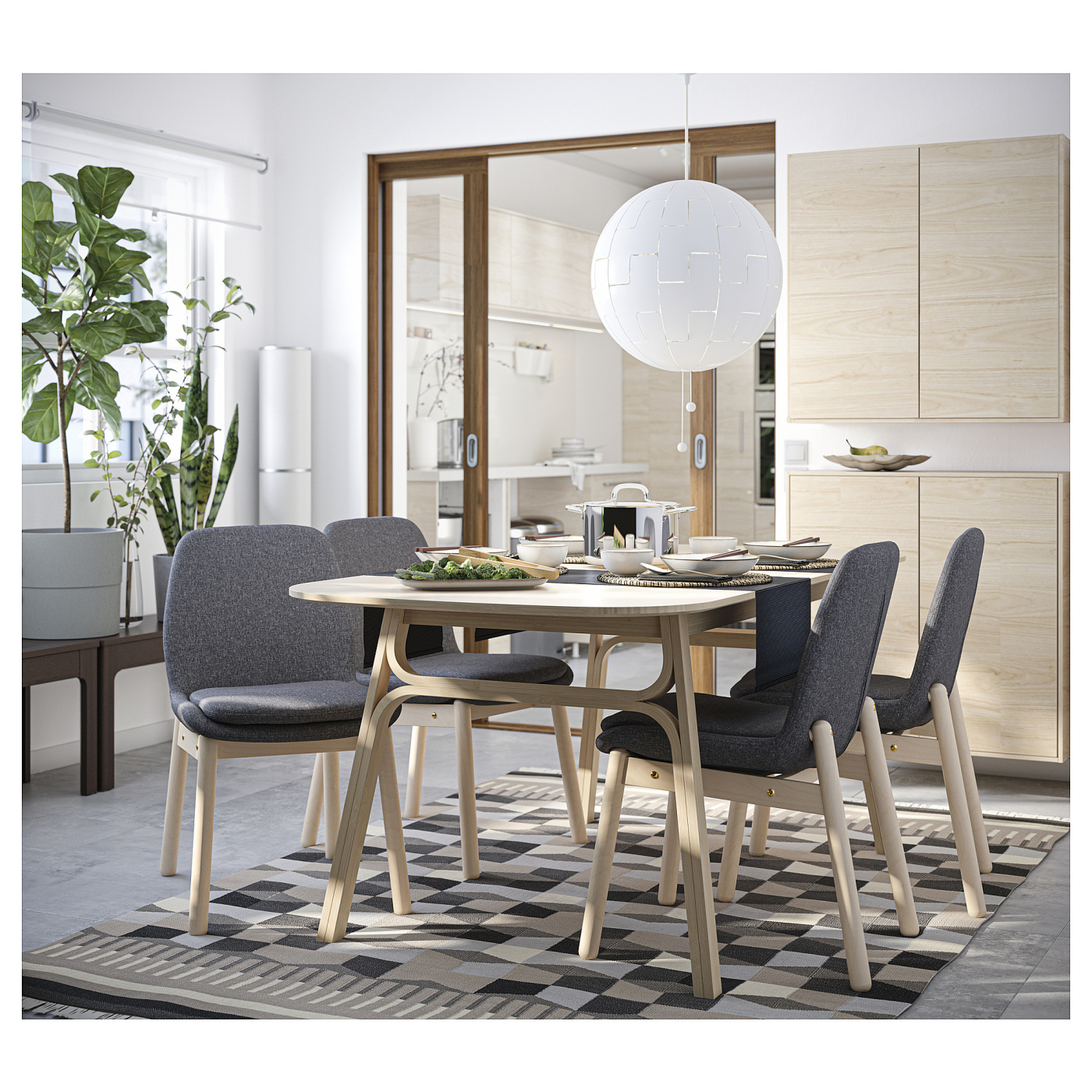 VOXLÖV / VEDBO table and 4 chairs light bamboo/birch Gunnared