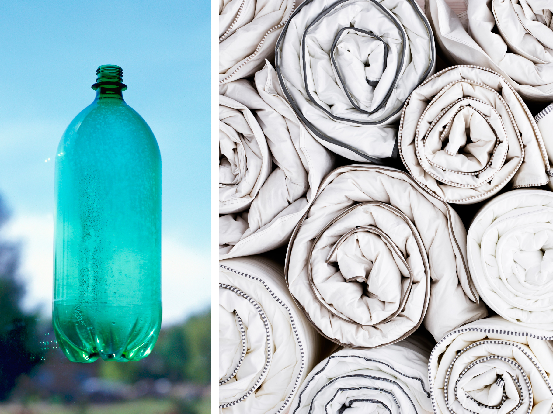 70% of the IKEA GLANSVIDE quilt filling is obtained from recycled PET plastic. We’re always looking to find new ways to use renewed and recycled resources as materials, to make our products more sustainable.