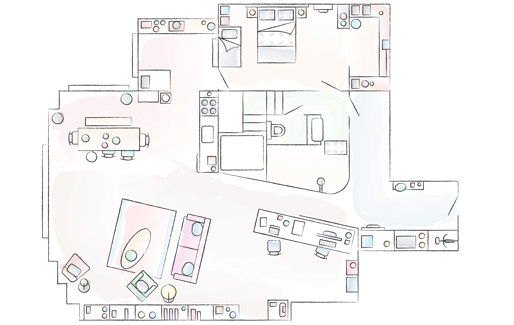A floorplan of Deborah and Adam's home.