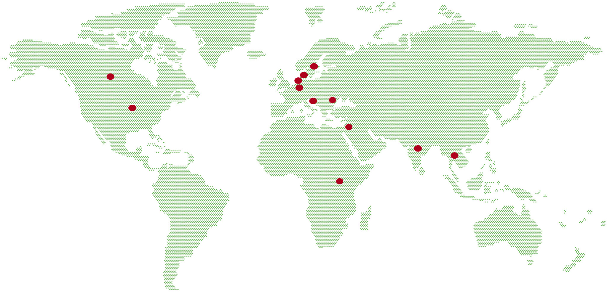 A map pointing out the social entrepreneurs IKEA work with around the world - India, Thailand, Sweden, Denmark, Belgium, Netherlands, Croatia, USA and Canada.
