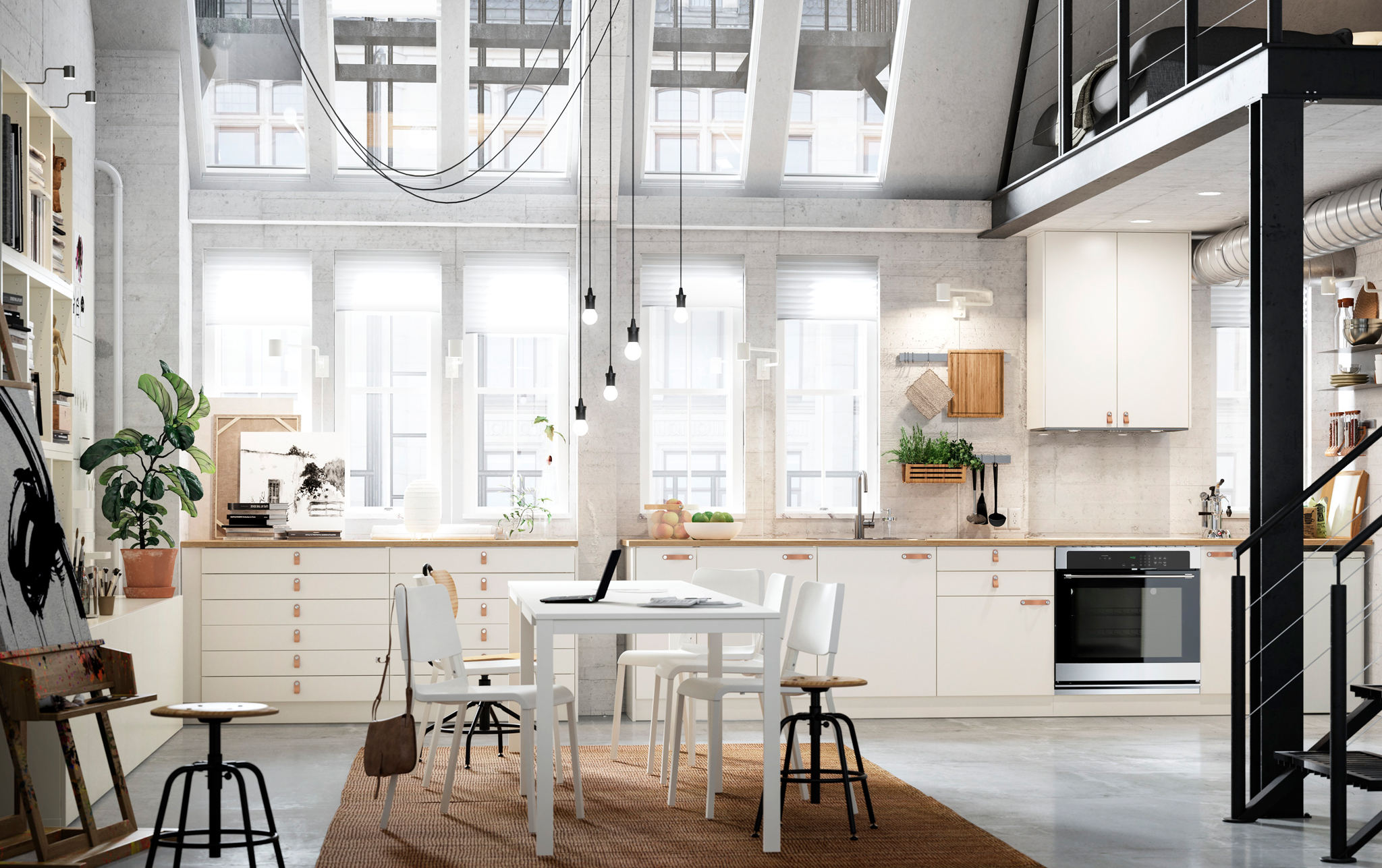 Creative kitchen in a loft IKEA