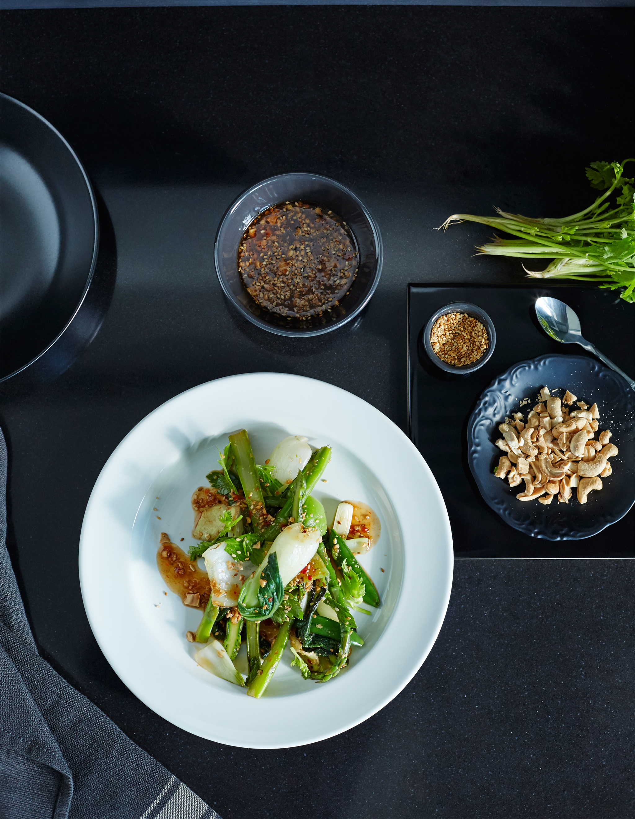 Green wok with asparagus and soychili sauce IKEA