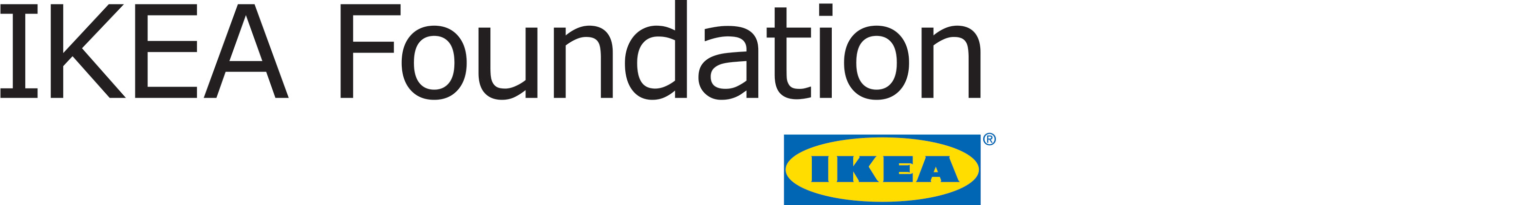 IKEA Foundation的黑色标志,旁边是宜家的蓝黄色标志。