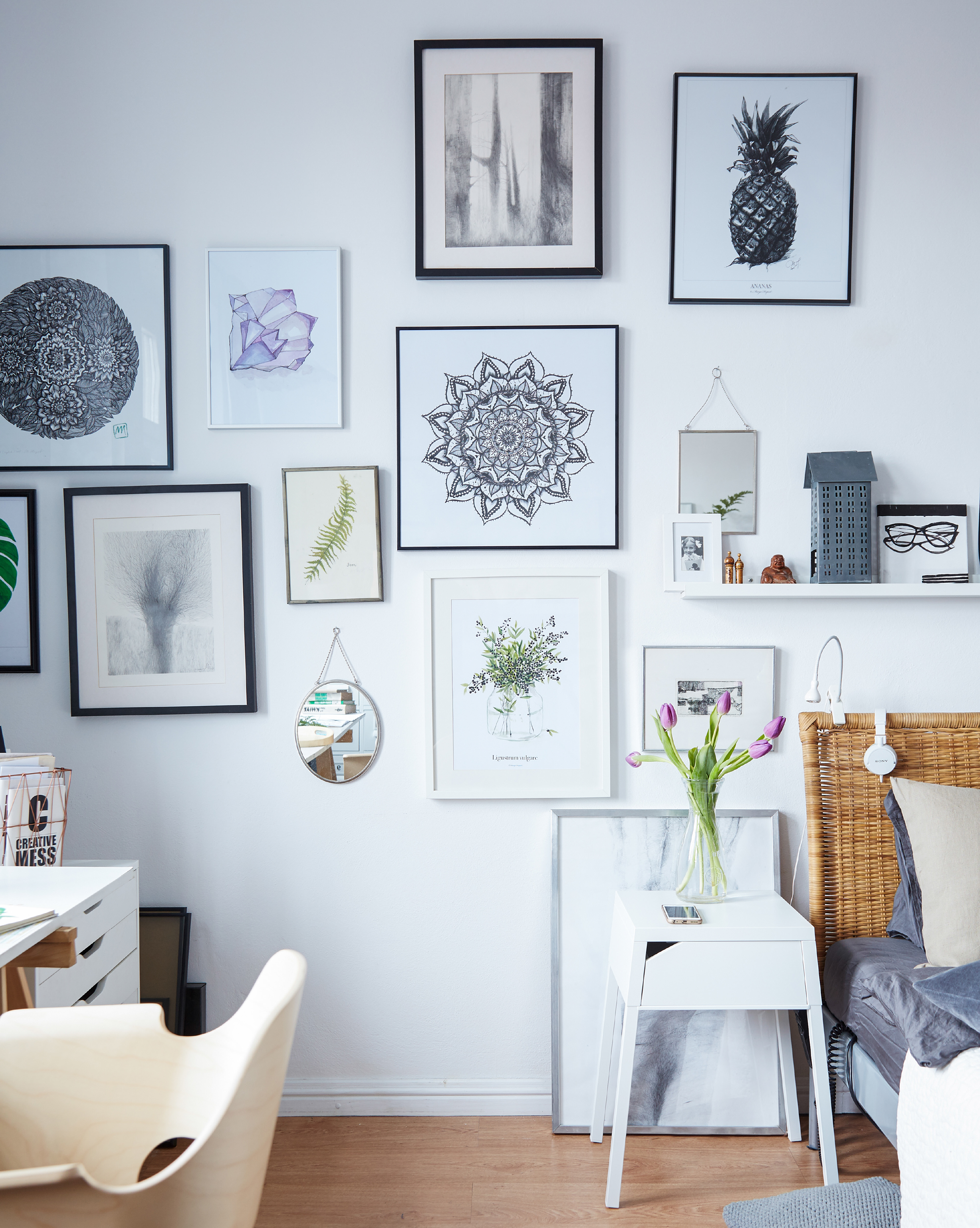 Margo’s artwork blurs the line between bedroom and office.