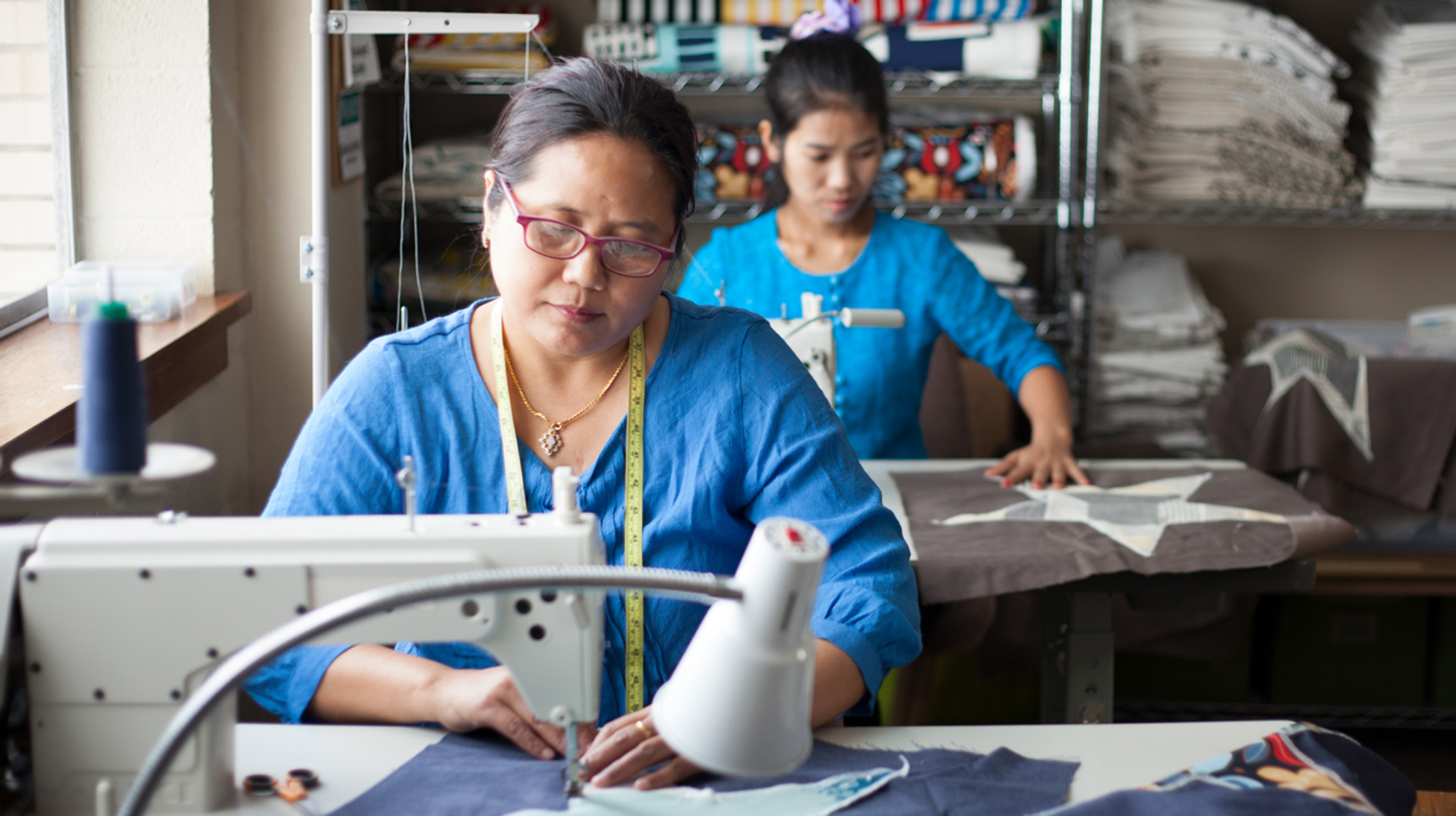 Open Arms is a social entrepreneur in Texas that offers refugee women employment. Thang Zuali turns leftover IKEA fabric into new products.