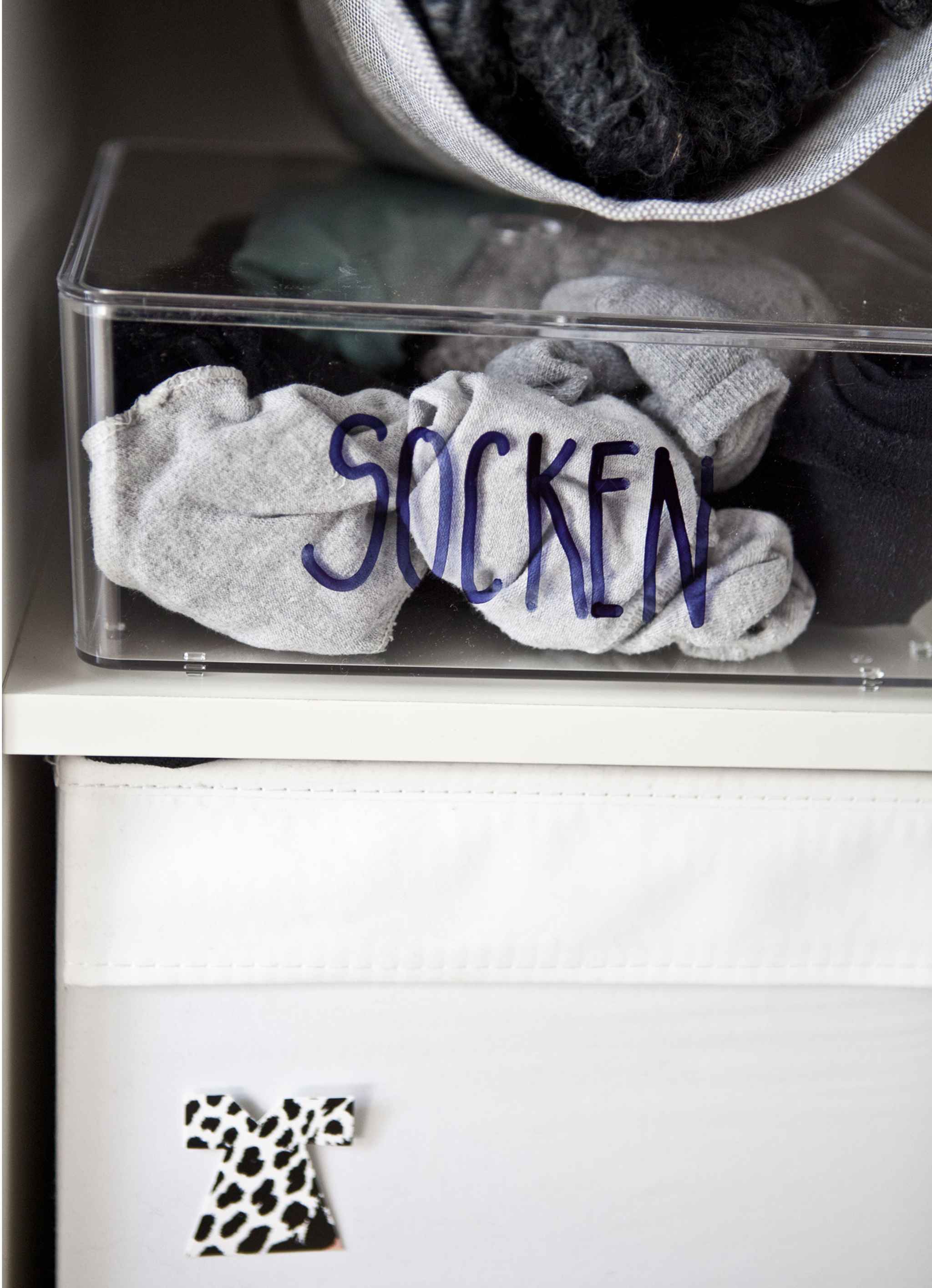 Socks in a labelled box.