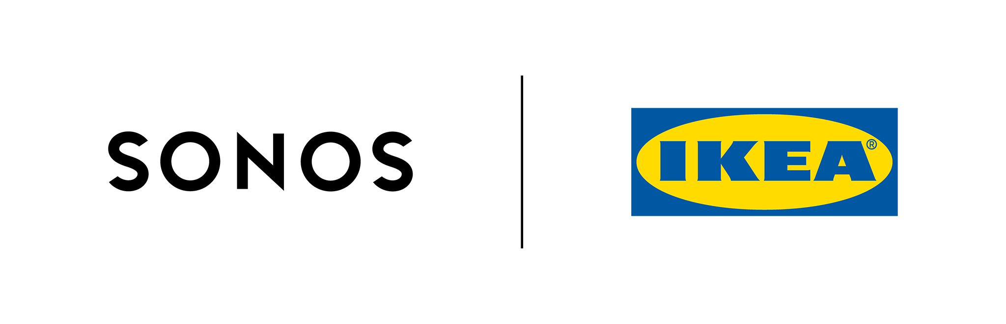 Sonos logo and the IKEA logo, representing the collaboration of creating SYMFONISK – a brand new sound series.
