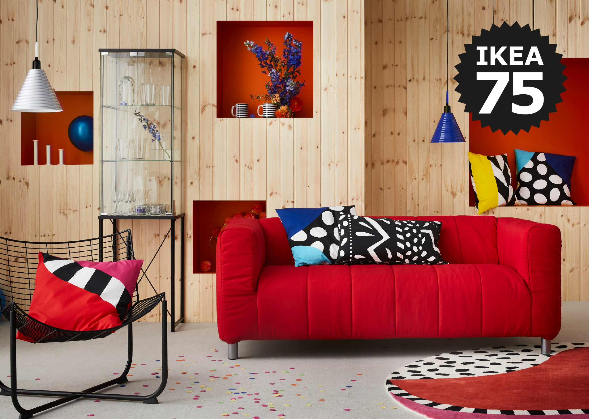 Why not update your KLIPPAN sofa in a bright yellow, fiery red or a cool cobalt blue cover? 70’s and 80’s edition of GRATULERA vintage collection, celebrating IKEA 75 years.