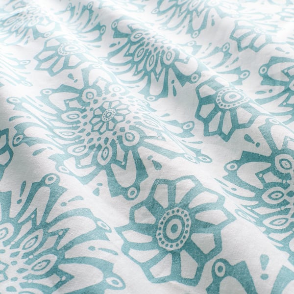 ÄNGSSALVIA Quilt cover and 2 pillowcases, white/turquoise, 240x220/50x80 cm