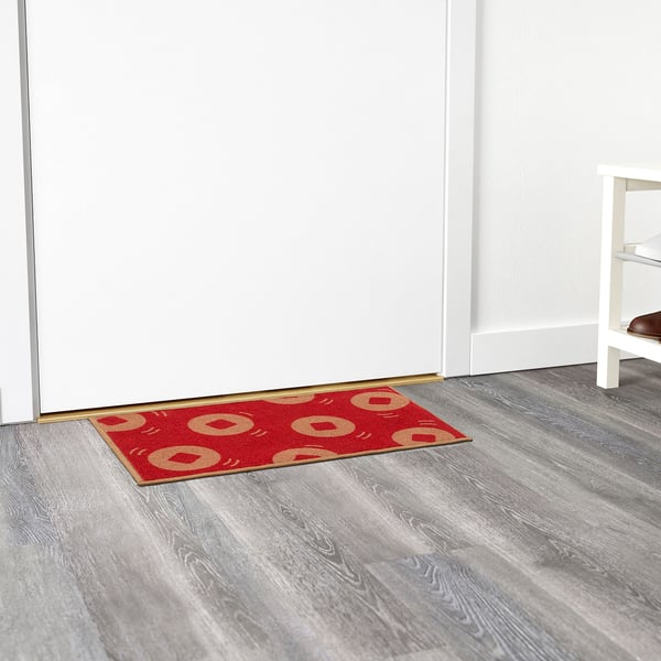 SOLGLIMTAR Door mat, red/gold-colour, 40x70 cm