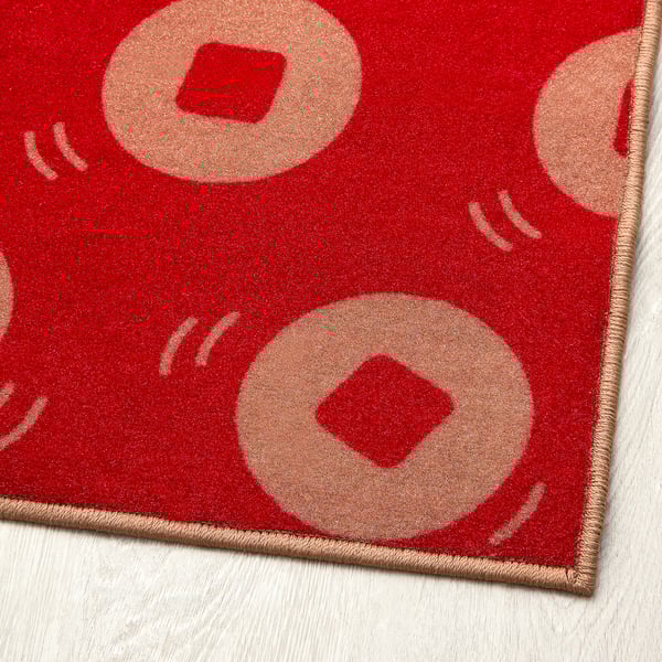 SOLGLIMTAR Door mat, red/gold-colour, 40x70 cm