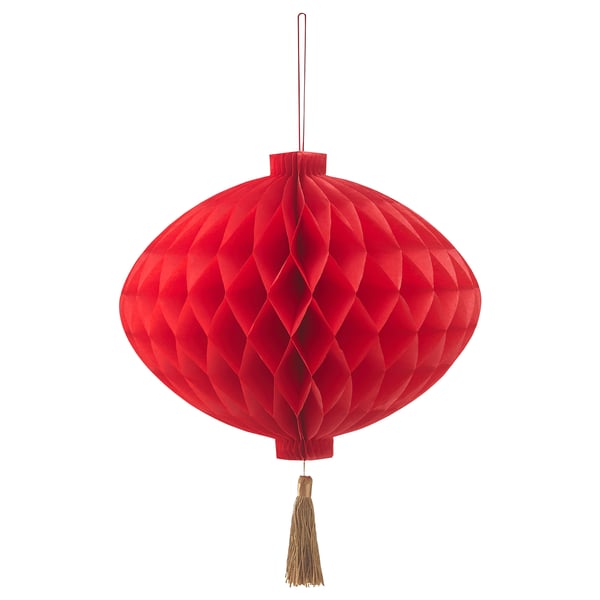 SOLGLIMTAR Decoration, lantern, oval red, 26 cm