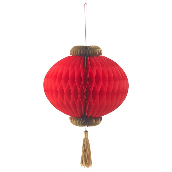 SOLGLIMTAR Decoration, lantern, oval red, 21 cm