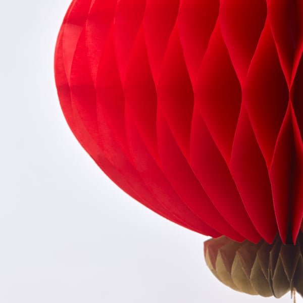 SOLGLIMTAR Decoration, lantern, oval red, 21 cm