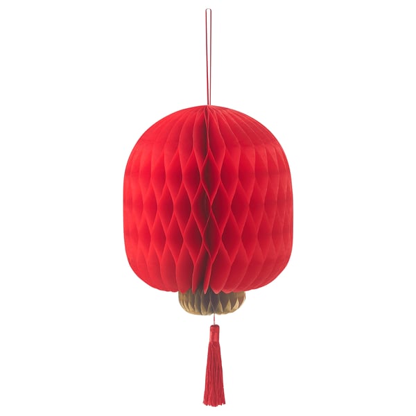 SOLGLIMTAR Decoration, lantern, red, 18 cm