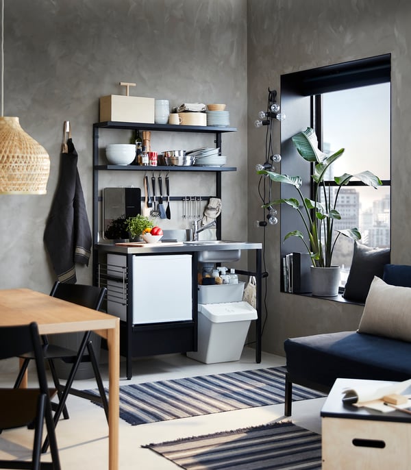 RÅVAROR Mini-kitchen, black, 112x60x178 cm